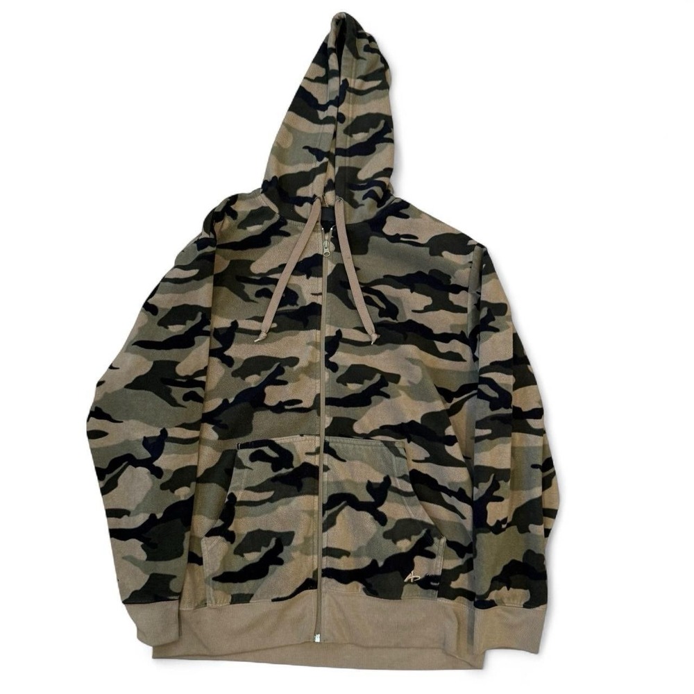 Athletech Full Zip Camo Fleece Hoodie Adult Size Large Outdoors Skater Y2K VTG